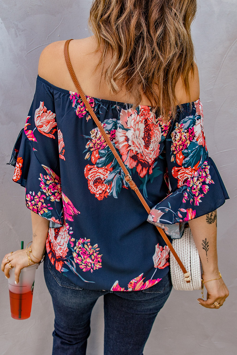 Printed Off-Shoulder Flounce Sleeve Top-Mope's Closet