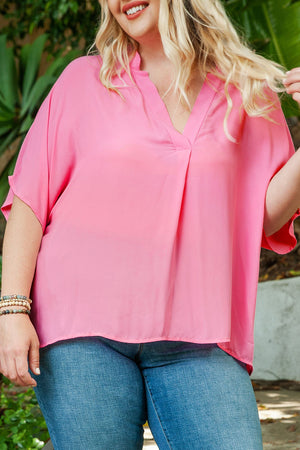 Plus Size Notched Neck Half Sleeve Blouse-Mope's Closet