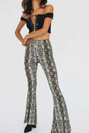 Snakeskin Print Flare Pants-Mope's Closet