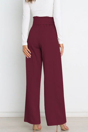 Tie Front Paperbag Wide Leg Pants-Mope's Closet