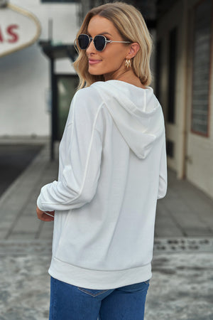 Lace-Up Dropped Shoulder Hoodie-Mope's Closet