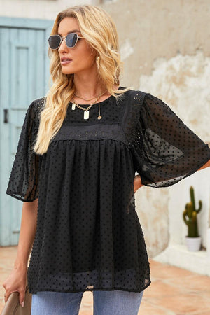 Flutter Sheer Sleeves Babydoll Top-Mope's Closet