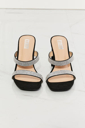 MMShoes Leave A Little Sparkle Rhinestone Block Heel Sandal in Black-Mope's Closet