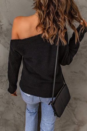 Horizontal Ribbing One-Shoulder Sweater-Mope's Closet