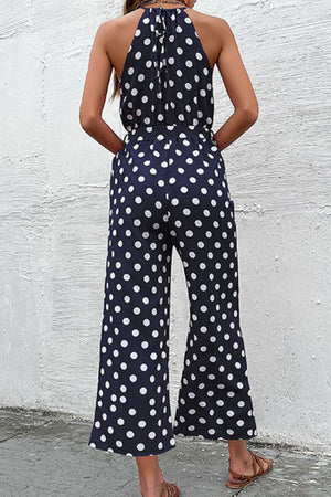 Polka Dot Grecian Wide Leg Jumpsuit-Mope's Closet