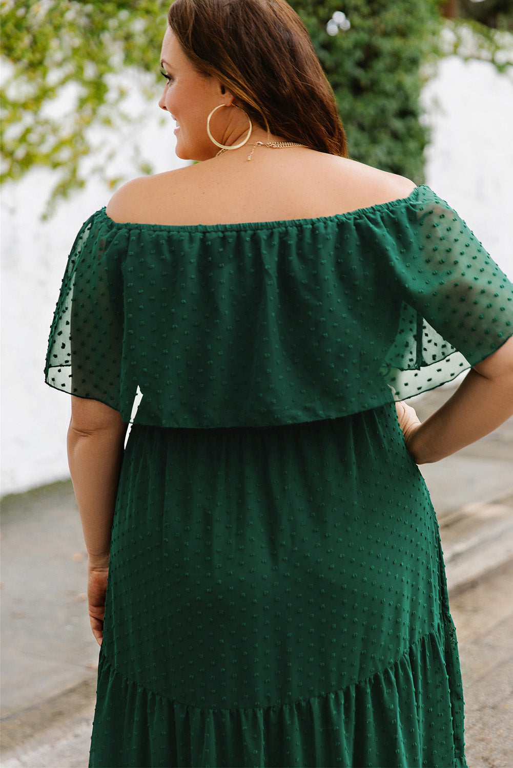 Plus Size Swiss Dot Off-Shoulder Tiered Dress-Mope's Closet