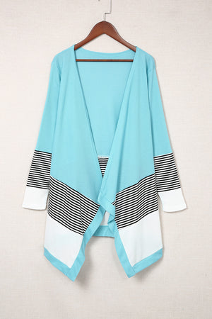 Striped Color Block Open Front Cardigan-Mope's Closet