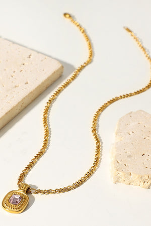 18K Gold Plated Inlaid Rhinestone Pendant Necklace-Mope's Closet
