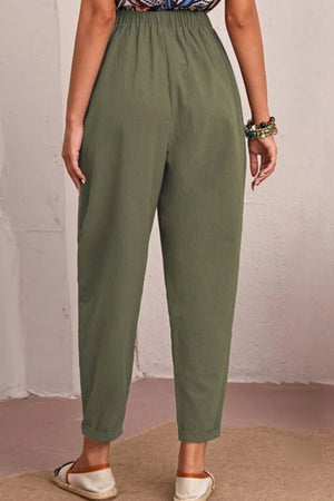 Elastic Waist Pocket Tapered Pants-Mope's Closet