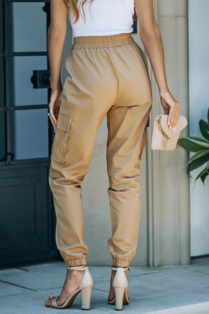 Elastic Waist Ankle-Length Cargo Joggers-Mope's Closet