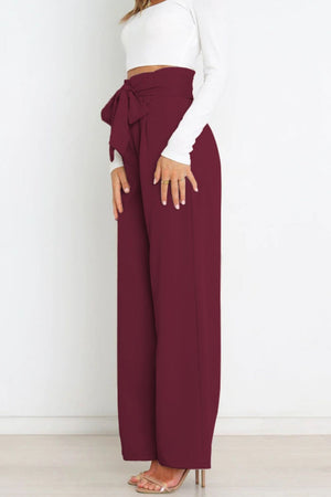 Tie Front Paperbag Wide Leg Pants-Mope's Closet