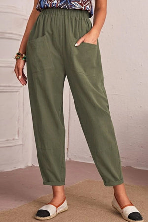 Elastic Waist Pocket Tapered Pants-Mope's Closet