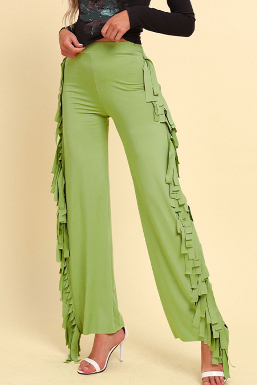 Fringe Trim Wide Leg Pants-Mope's Closet