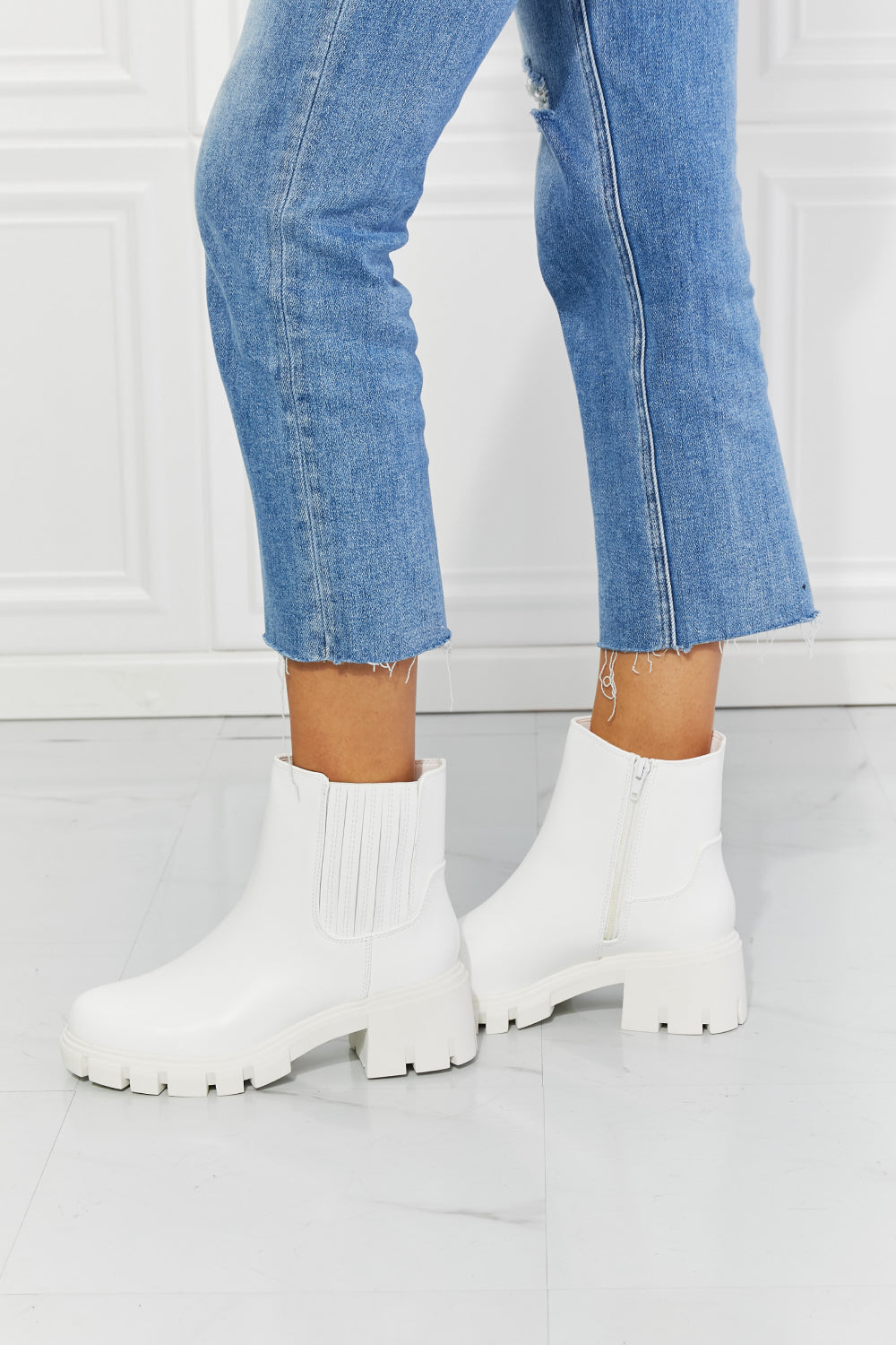 MMShoes What It Takes Lug Sole Chelsea Boots in White-Mope's Closet