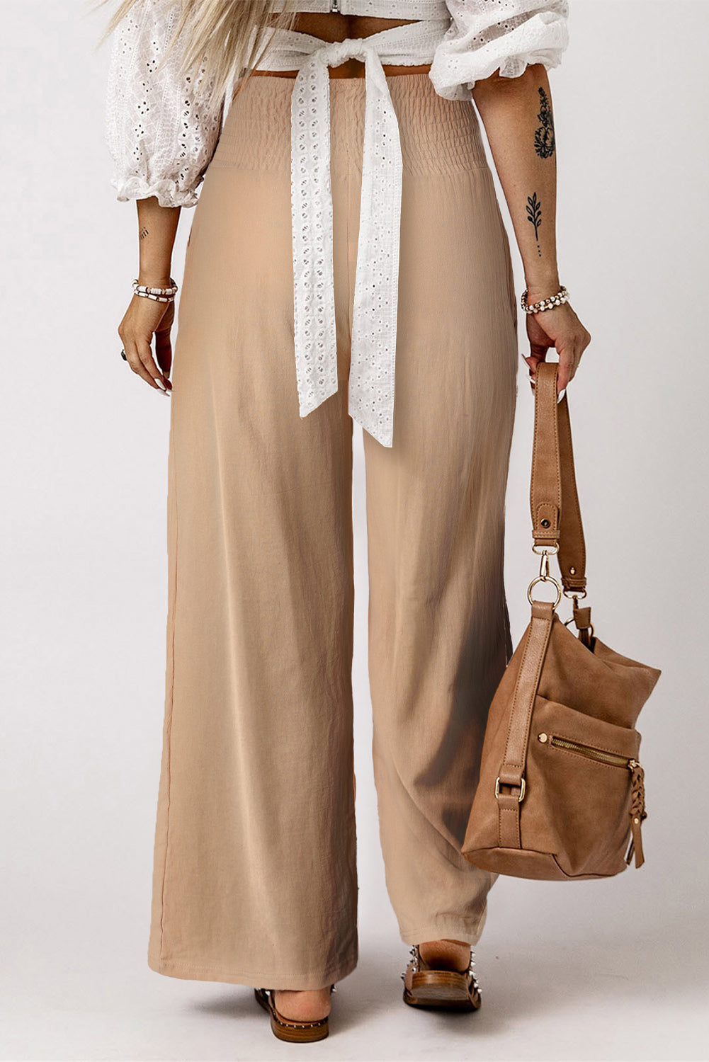 Smocked High Waist Wide Leg Pants-Mope's Closet