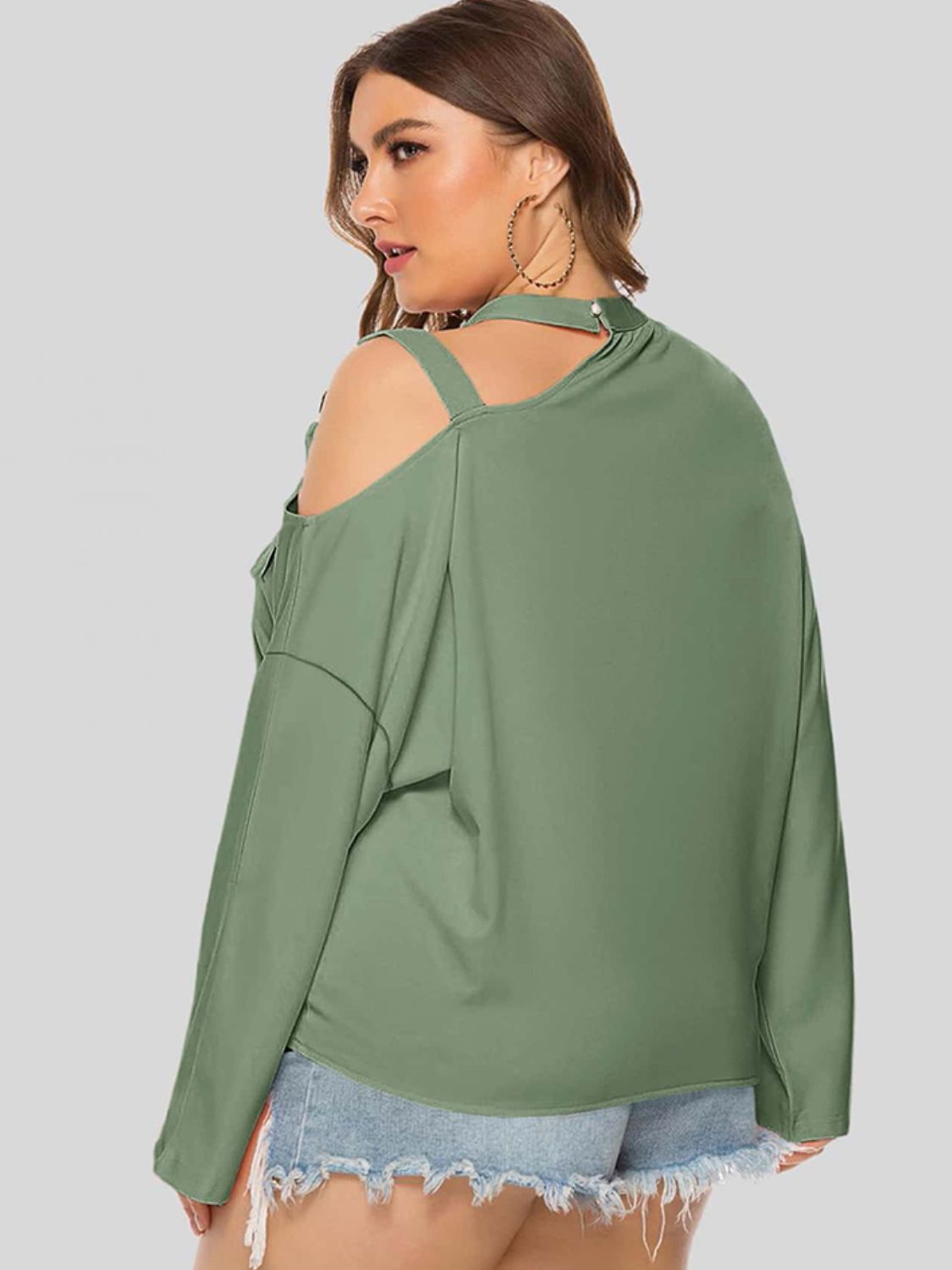 Plus Size Cold-Shoulder Tied Top-Mope's Closet