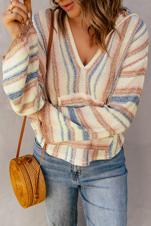 Striped Hooded Sweater with Kangaroo Pocket-Mope's Closet