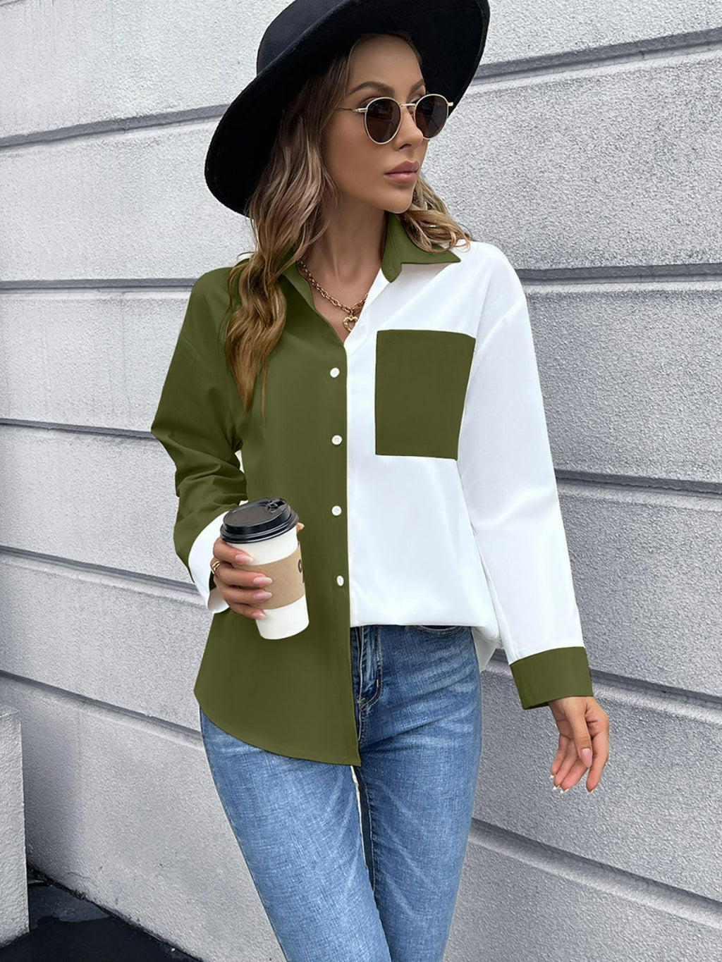 Color Block Button Down Shirt-Mope's Closet