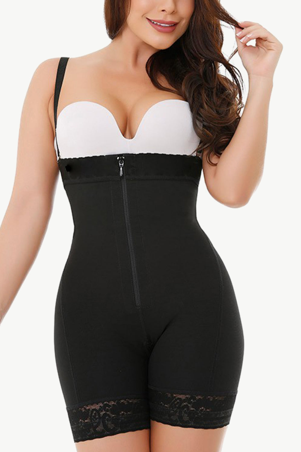 Full Size Zip Up Under-Bust Shaping Bodysuit-Mope's Closet