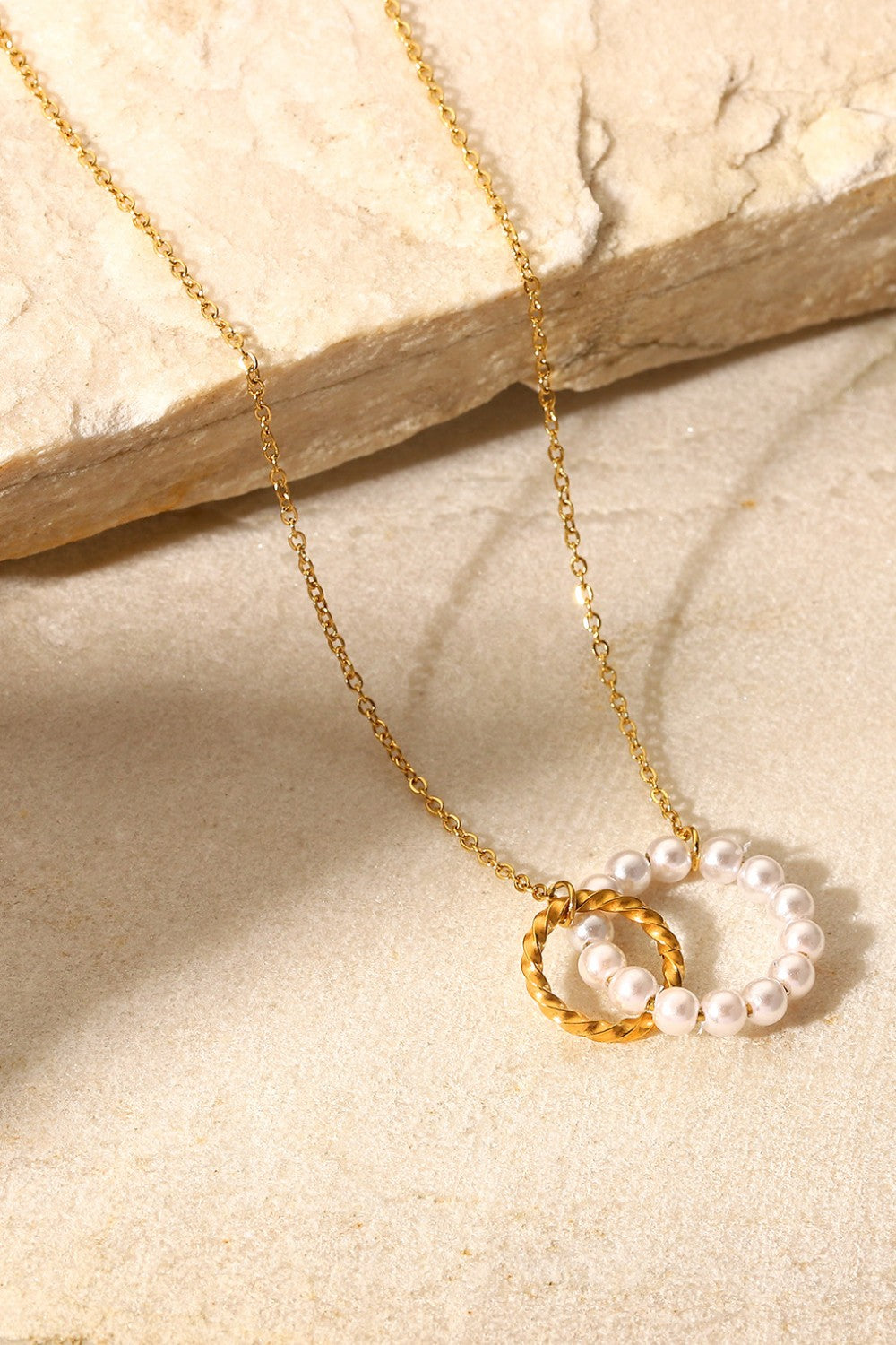 Pearl Hoop Link Pendant Necklace-Mope's Closet