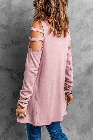 Cutout Waffle Knit Tunic Top-Mope's Closet