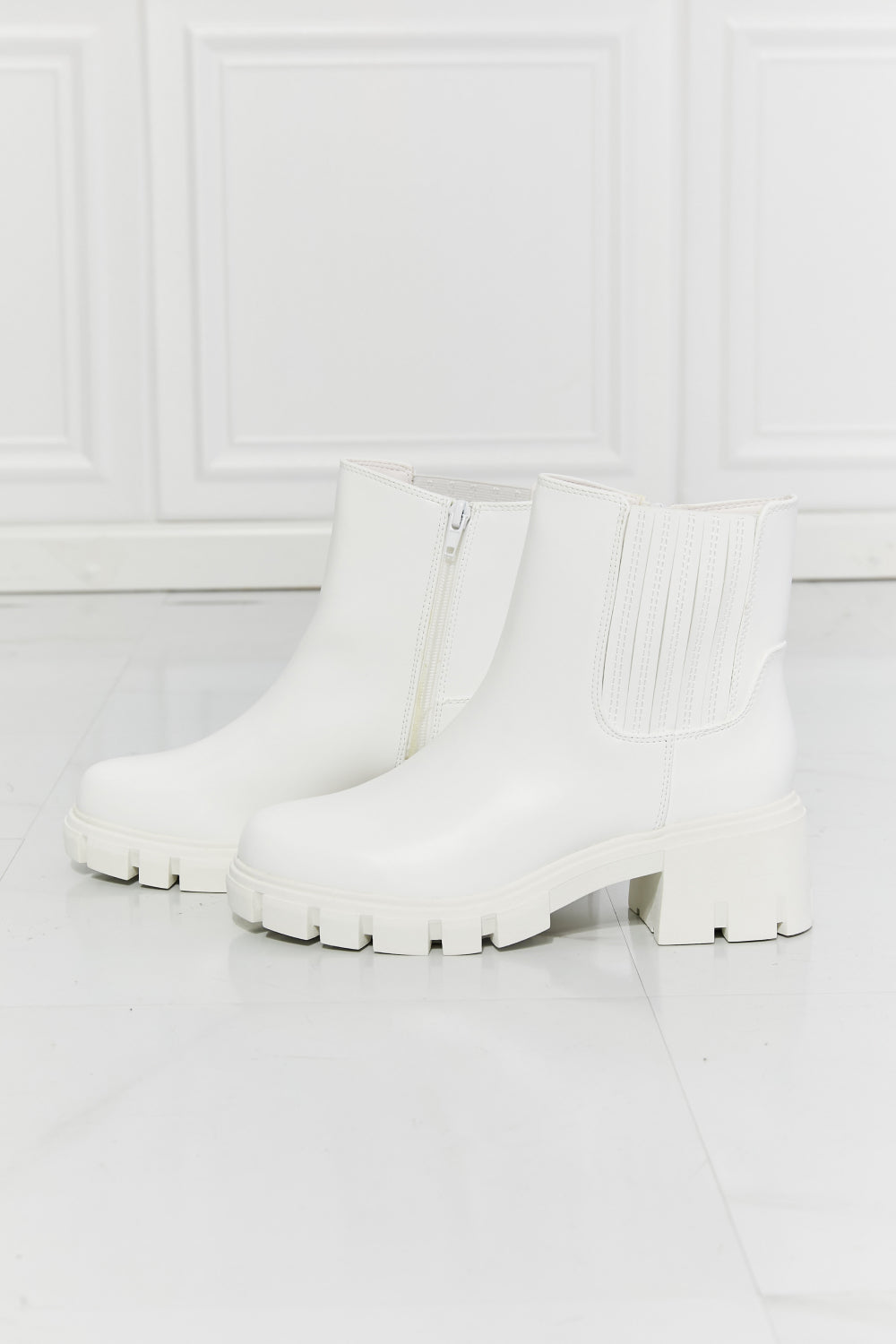 MMShoes What It Takes Lug Sole Chelsea Boots in White-Mope's Closet