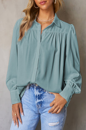 Gathered Detail Puff Sleeve Shirt-Mope's Closet