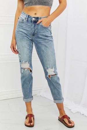 Judy Blue Malia Full Size Mid Rise Boyfriend Jeans-Mope's Closet