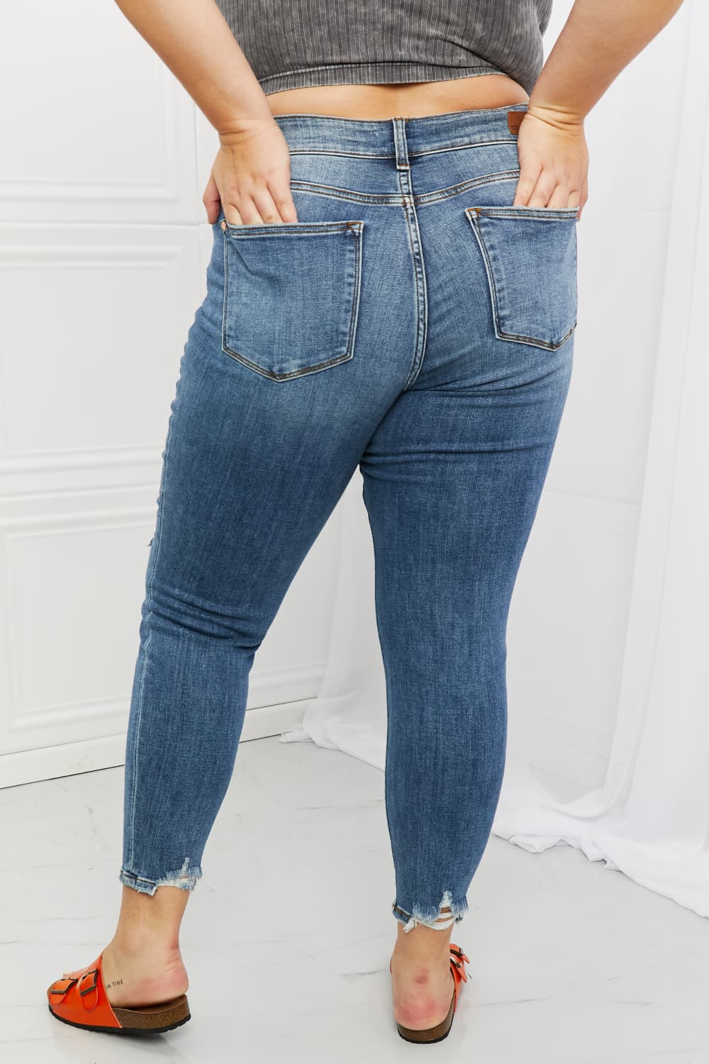 Judy Blue Dahlia Full Size Distressed Patch Jeans-Mope's Closet