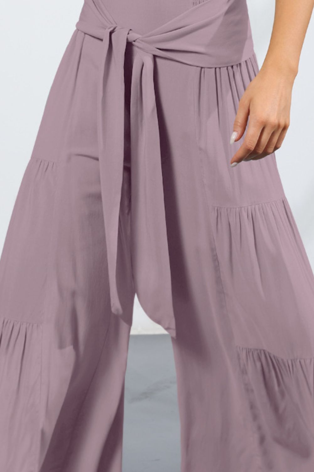 Tie Front Smocked Tiered Culottes-Mope's Closet