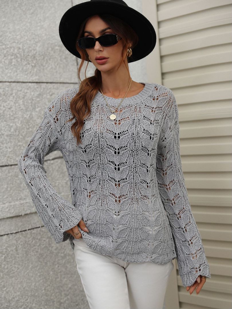 Openwork Dropped Shoulder Knit Top-Mope's Closet