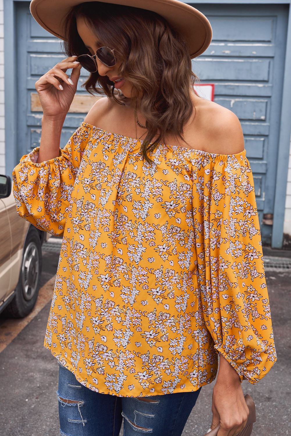 Off-Shoulder Balloon Sleeve Top-Mope's Closet