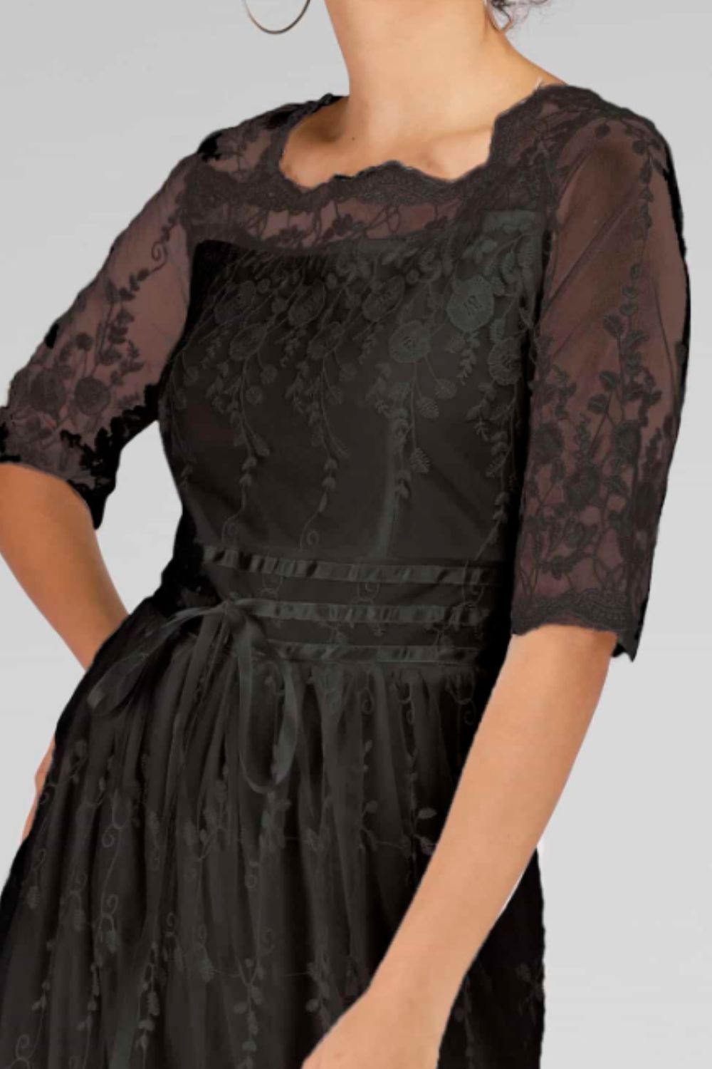 Scalloped Lace Half Sleeve Midi Dress-Mope's Closet