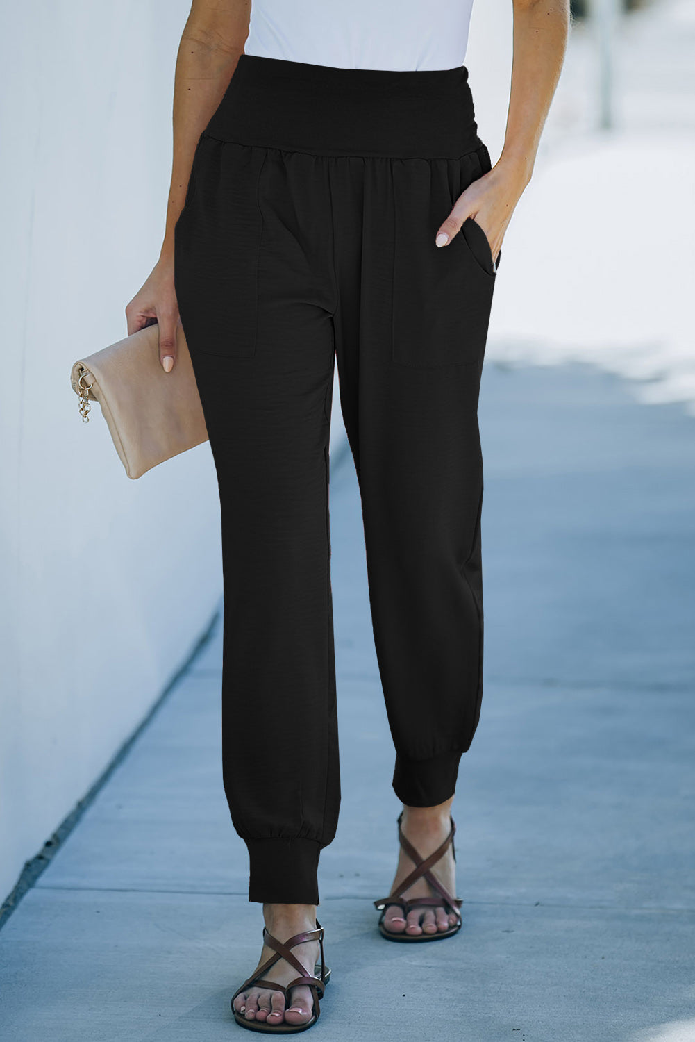 Wide Waistband Pocketed Joggers-Mope's Closet