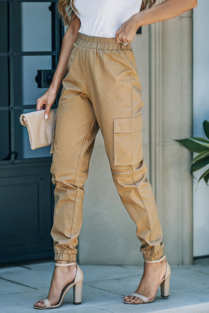 Elastic Waist Ankle-Length Cargo Joggers-Mope's Closet