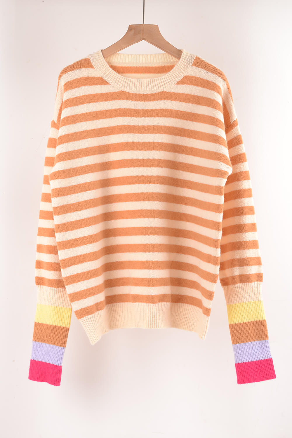 Warm Spice Striped Round Neck Sweater-Mope's Closet