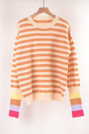 Warm Spice Striped Round Neck Sweater-Mope's Closet