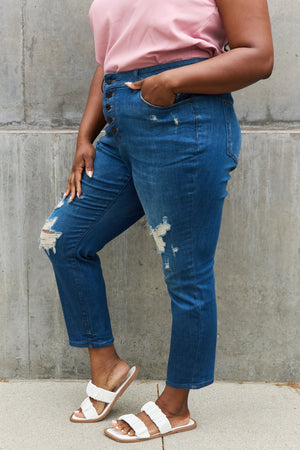 Judy Blue Melanie Full Size High Waisted Distressed Boyfriend Jeans-Mope's Closet