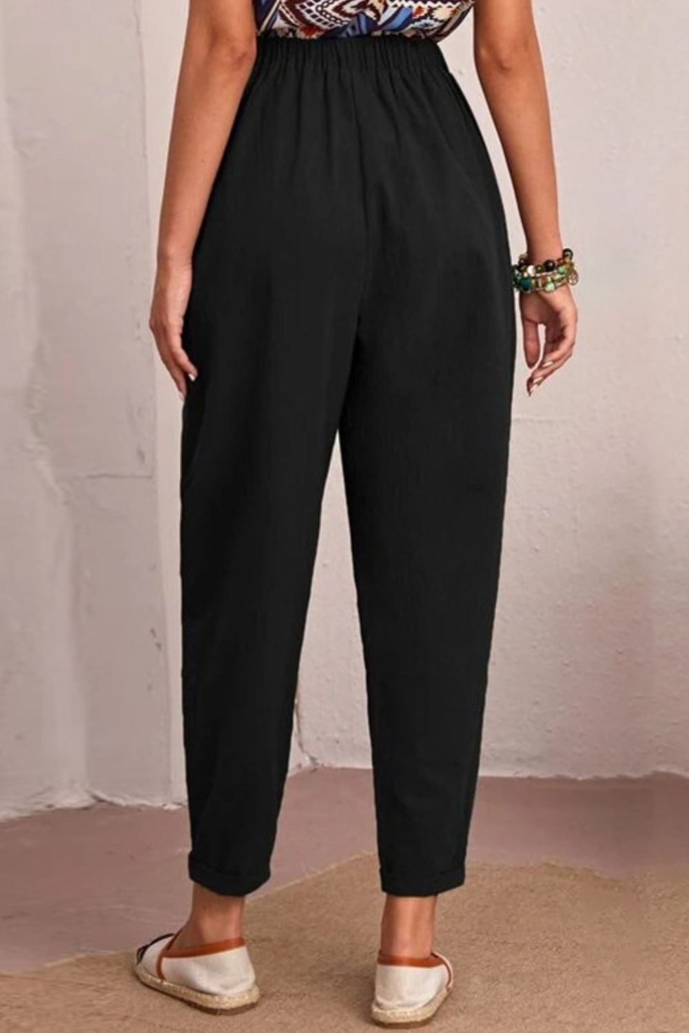 Elastic Waist Pocket Tapered Pants-Mope's Closet