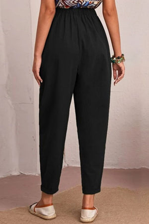 Elastic Waist Pocket Tapered Pants-Mope's Closet