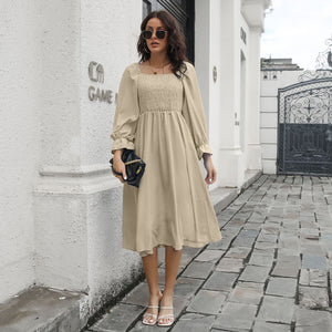 Smocked Square Neck Midi Dress-Mope's Closet