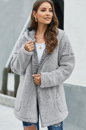 Button Front Hooded Teddy Coat-Mope's Closet