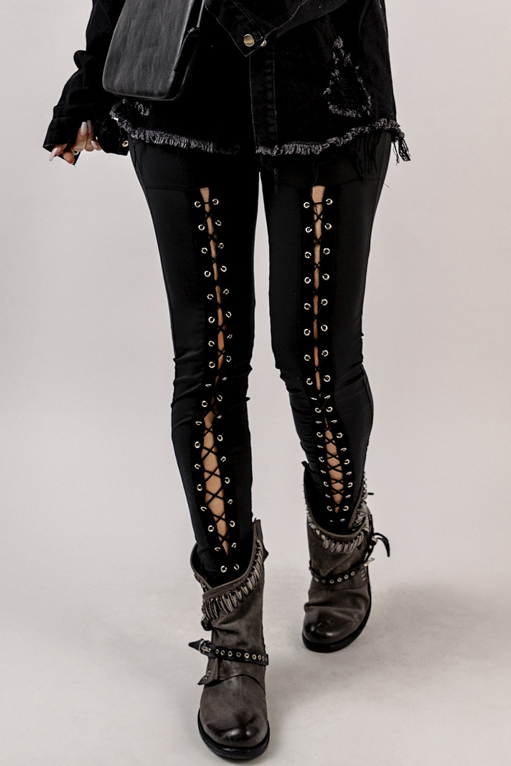 Grommet Lace Up Leggings-Mope's Closet