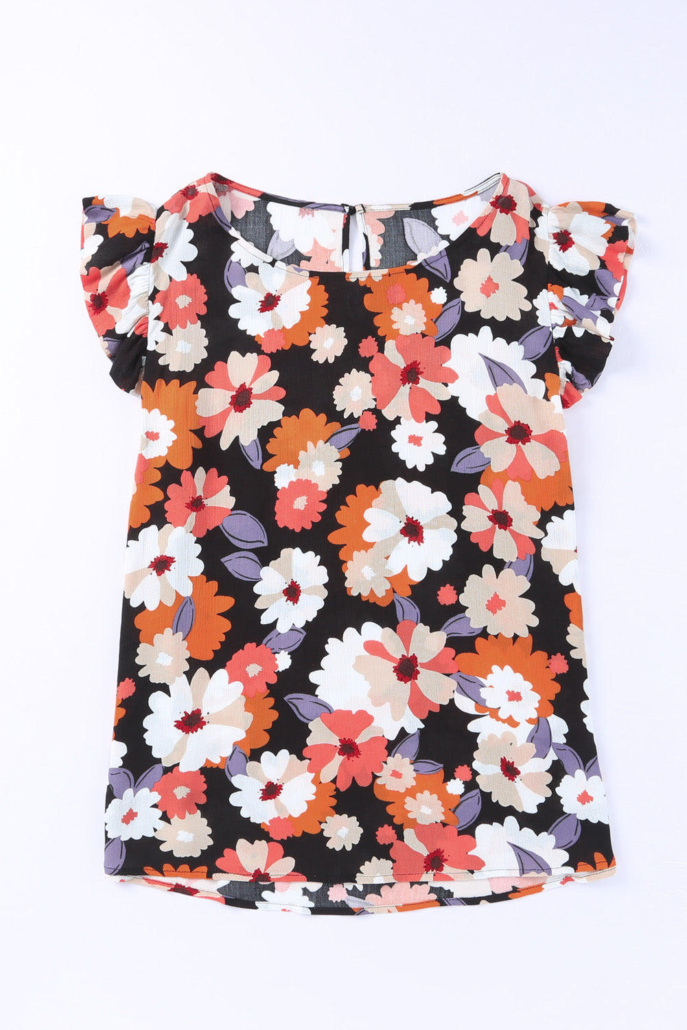 Plus Size Floral Flutter Sleeve Round Neck Top-Mope's Closet