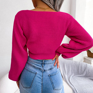 Tie-Front Rib-Knit Cropped Sweater-Mope's Closet