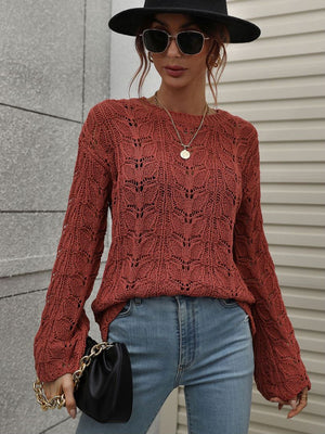 Openwork Dropped Shoulder Knit Top-Mope's Closet