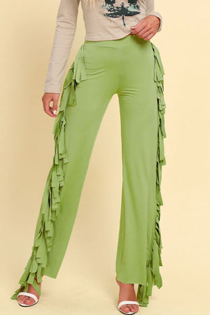 Fringe Trim Wide Leg Pants-Mope's Closet