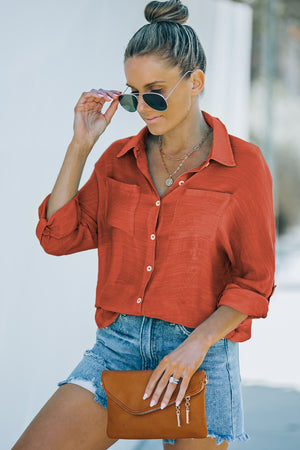 Button-Up Shirt with Breast Pockets-Mope's Closet