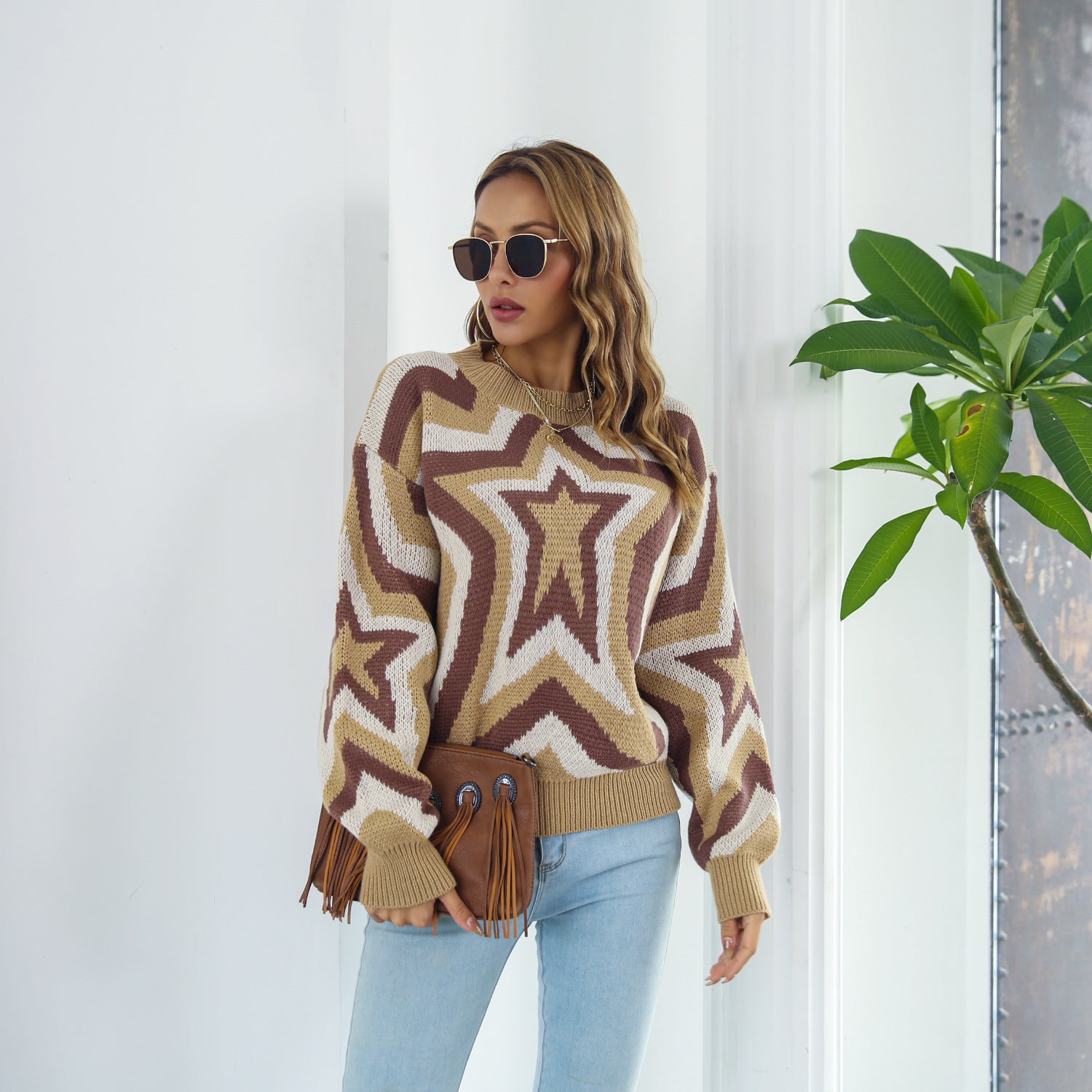 Star Dropped Shoulder Sweater-Mope's Closet