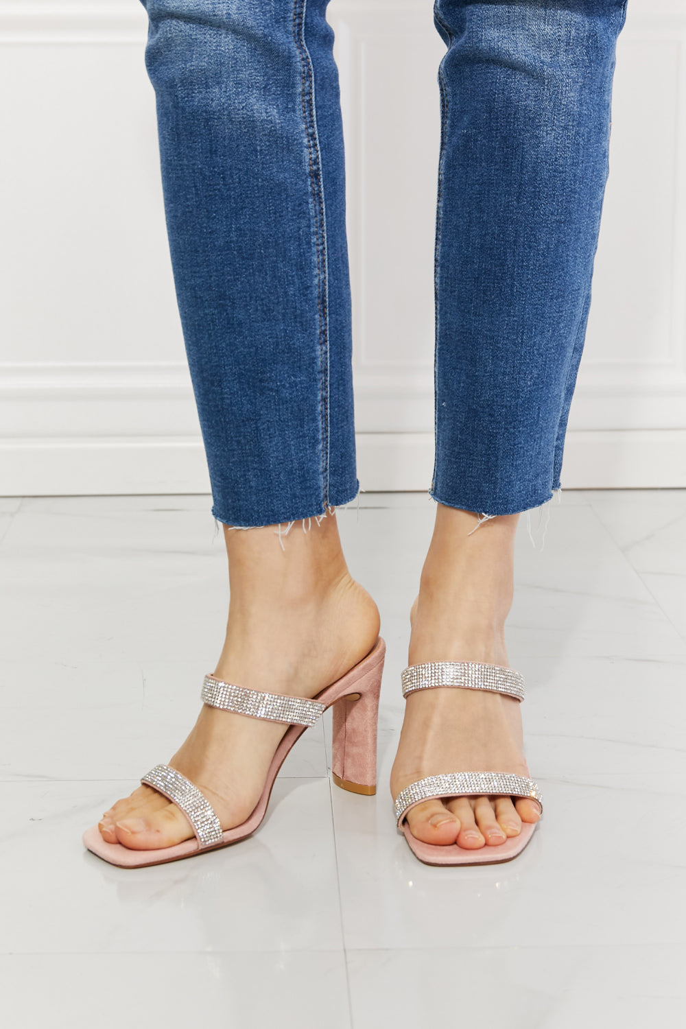 MMShoes Leave A Little Sparkle Rhinestone Block Heel Sandal in Pink-Mope's Closet